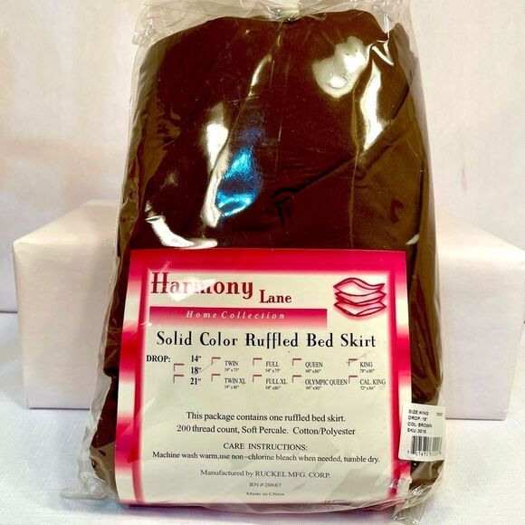 BROWN RUFFLED BED SKIRT KING SIZE 28” DROP COTTON/POLY BLEND NWT - Picture 1 of 3